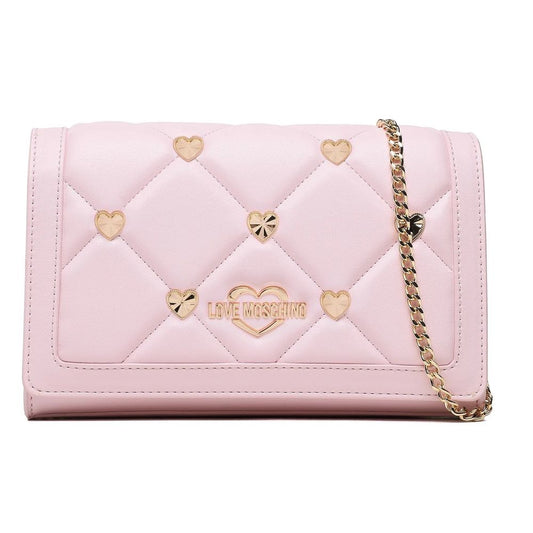 Chic Pink Faux Leather Crossbody Bag with Gold Accents
