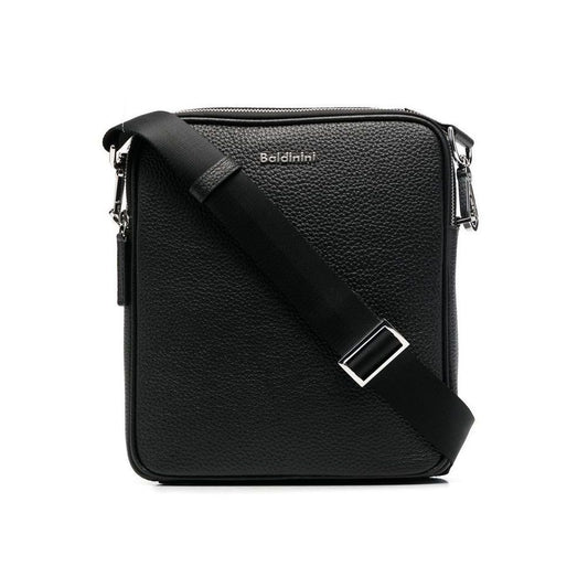 Sleek Black Leather Double Zip Messenger Bag