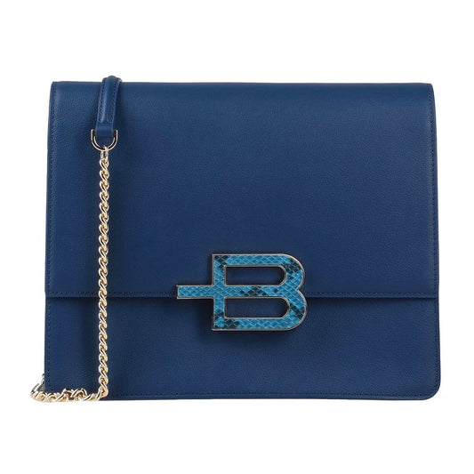 Chic Blue Calfskin Leather Shoulder Bag
