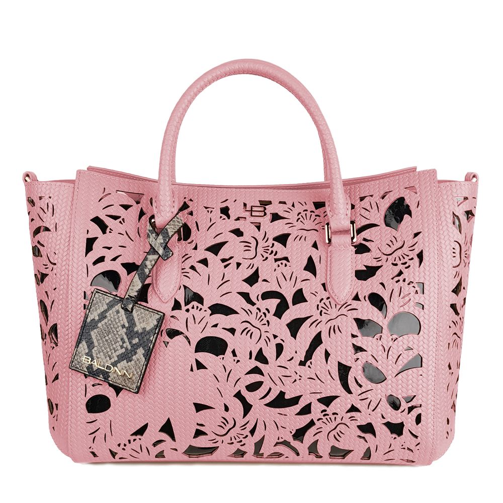 Chic Pink Calfskin Handbag with Floral Accents