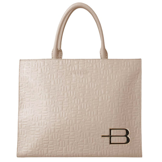 Chic Beige Calfskin Handbag with Logo Motif
