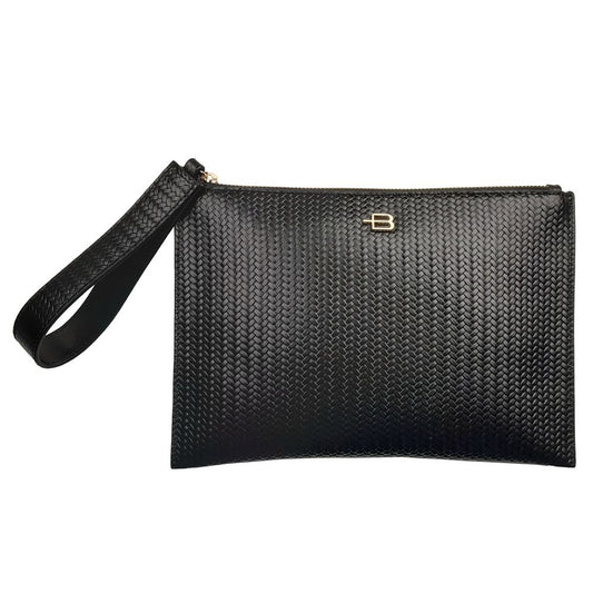 Elegant Black Clutch Bag with Woven Motif