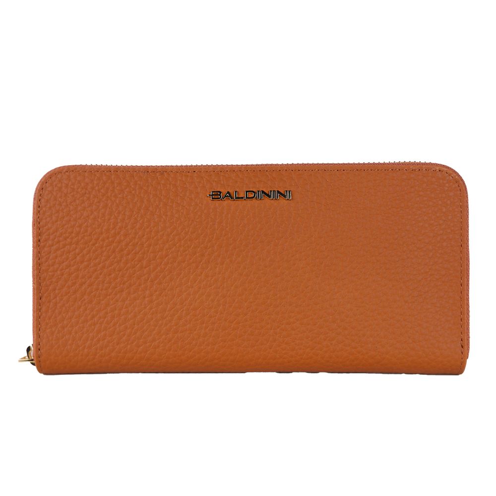 Elegant Orange Leather Wallet with Zipper