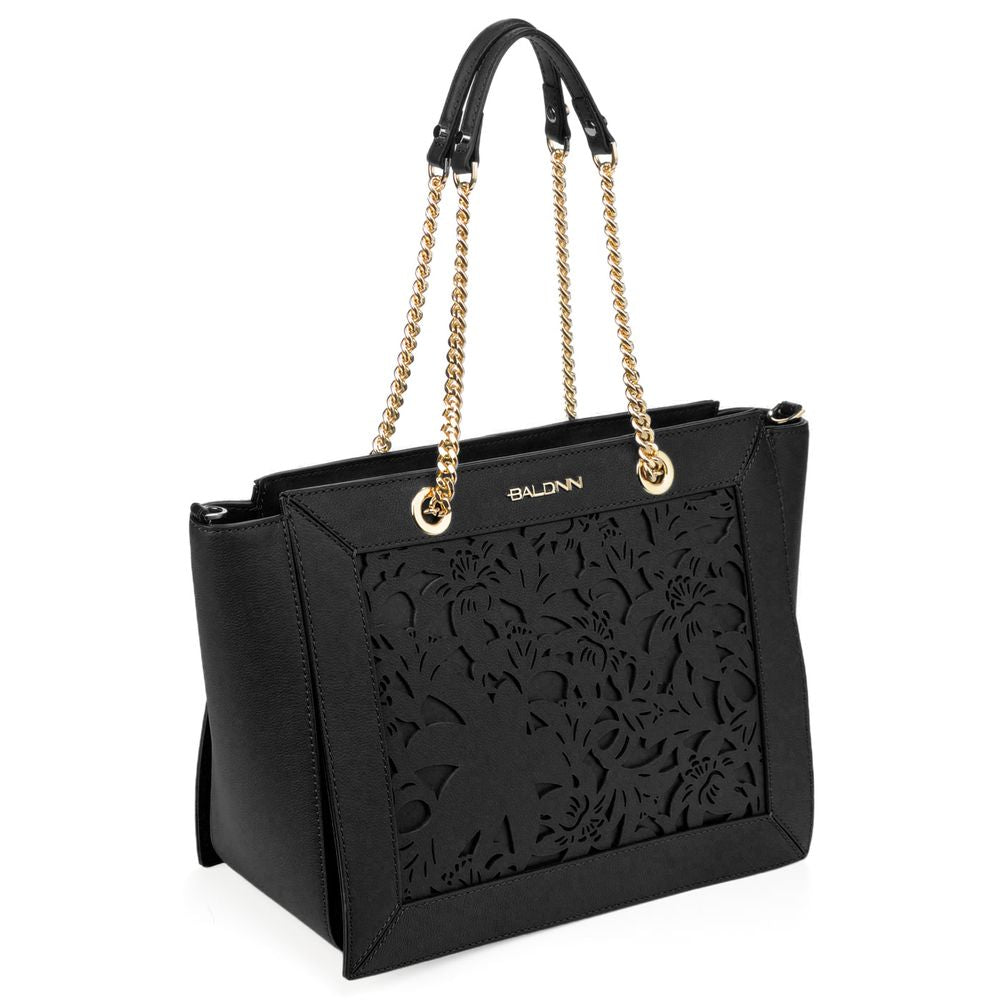Elegant Black Floral Calfskin Shoulder Bag