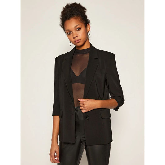 Elegant Two-Button Jacket with Faux Leather Trim