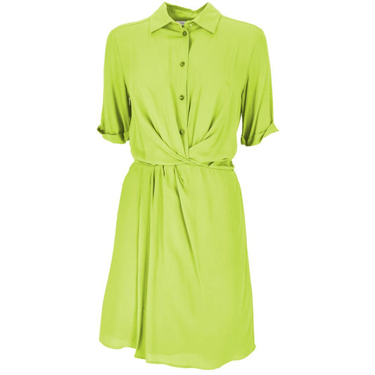 Elegant Green Flared Short Sleeve Shirtdress