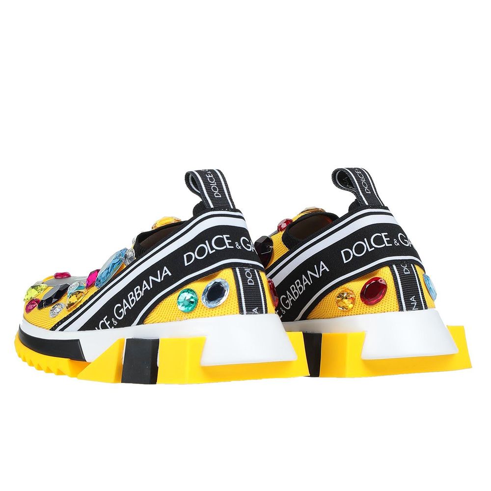 Jewel-Embellished Stretch Sneakers in Sunny Yellow