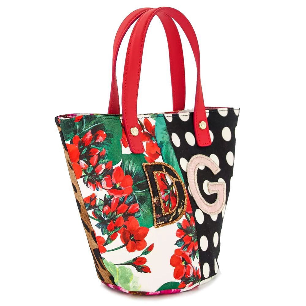 Elegant Floral Cotton Handbag with Leather Accents