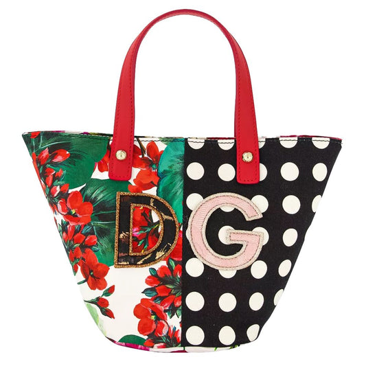 Elegant Floral Cotton Handbag with Leather Accents