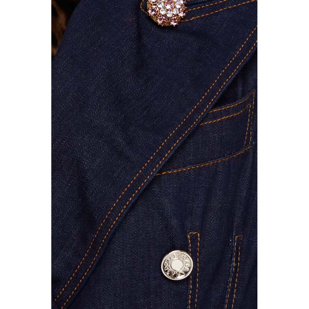 Blue Denim Long Coat with Exquisite Stitch Detail