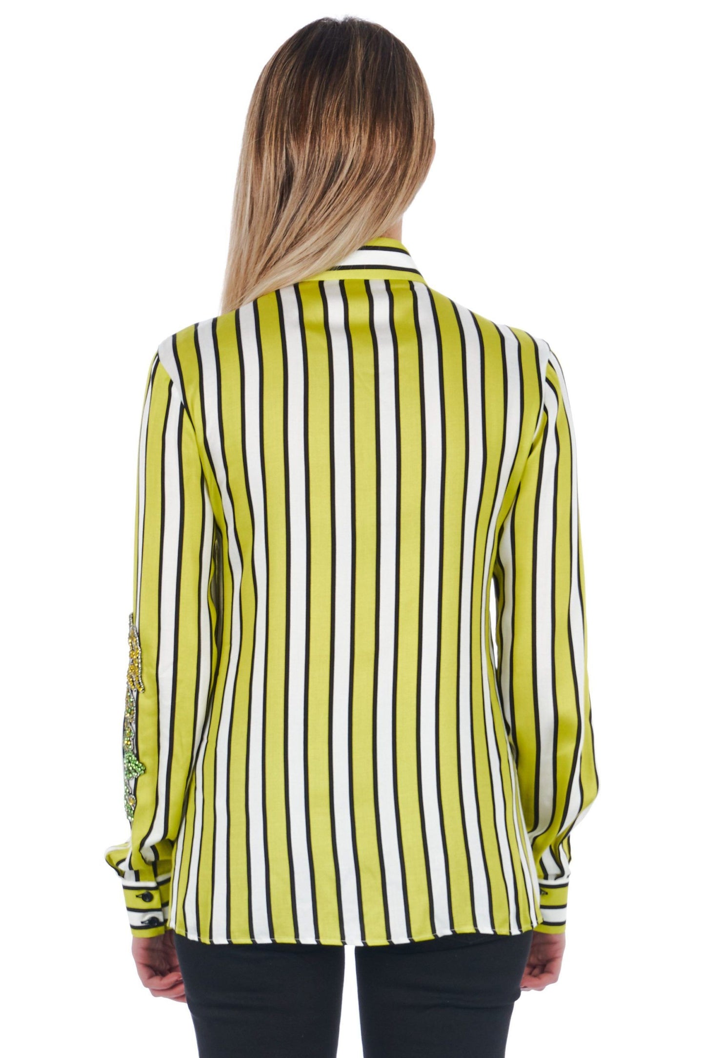 Elegant Striped Jewel-Sleeve Shirt