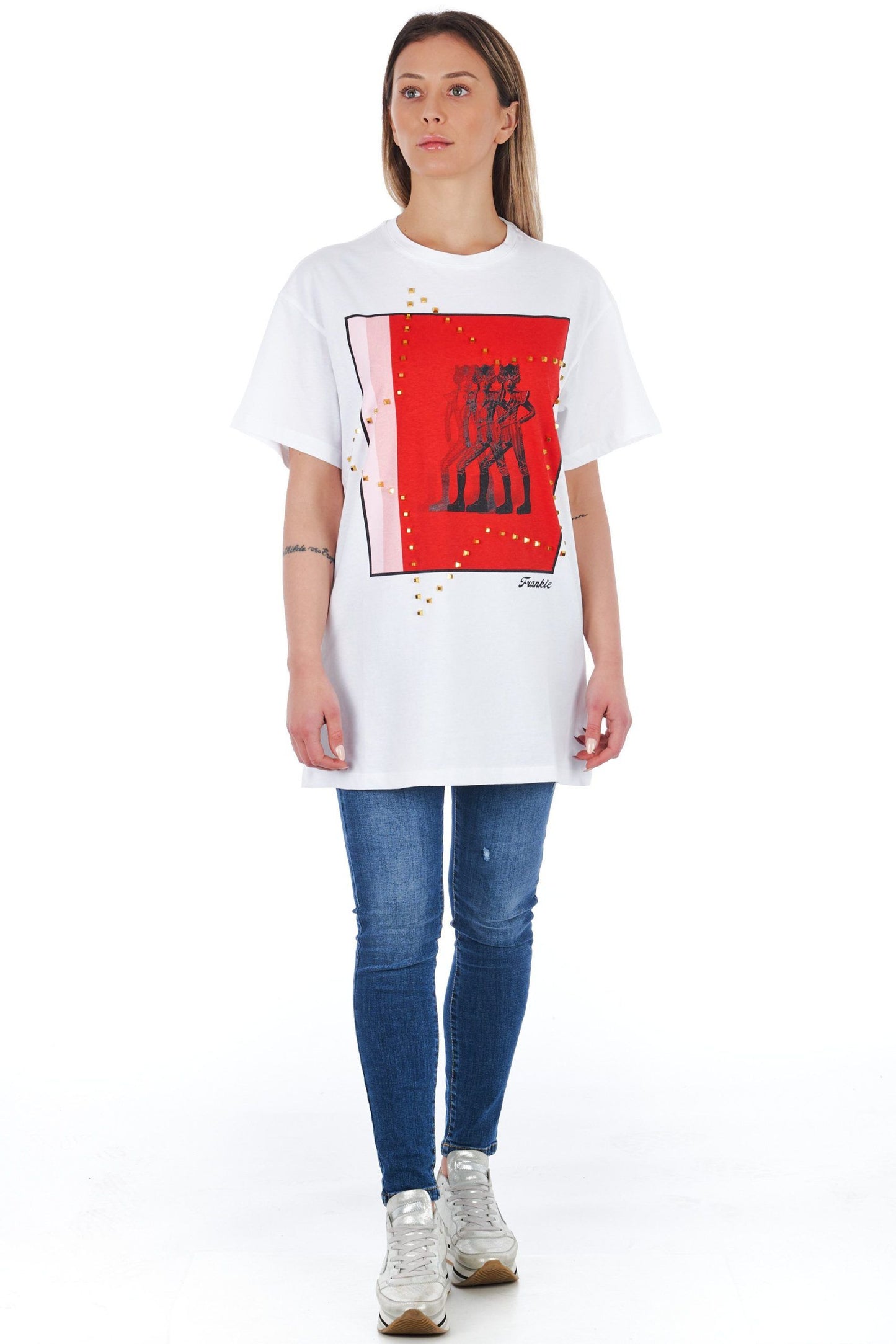 Oversized Graphic Cotton Tee with Appliques