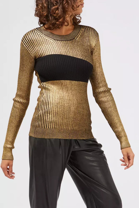 Glamorous Gold Long-Sleeved Sweater with Fancy Print