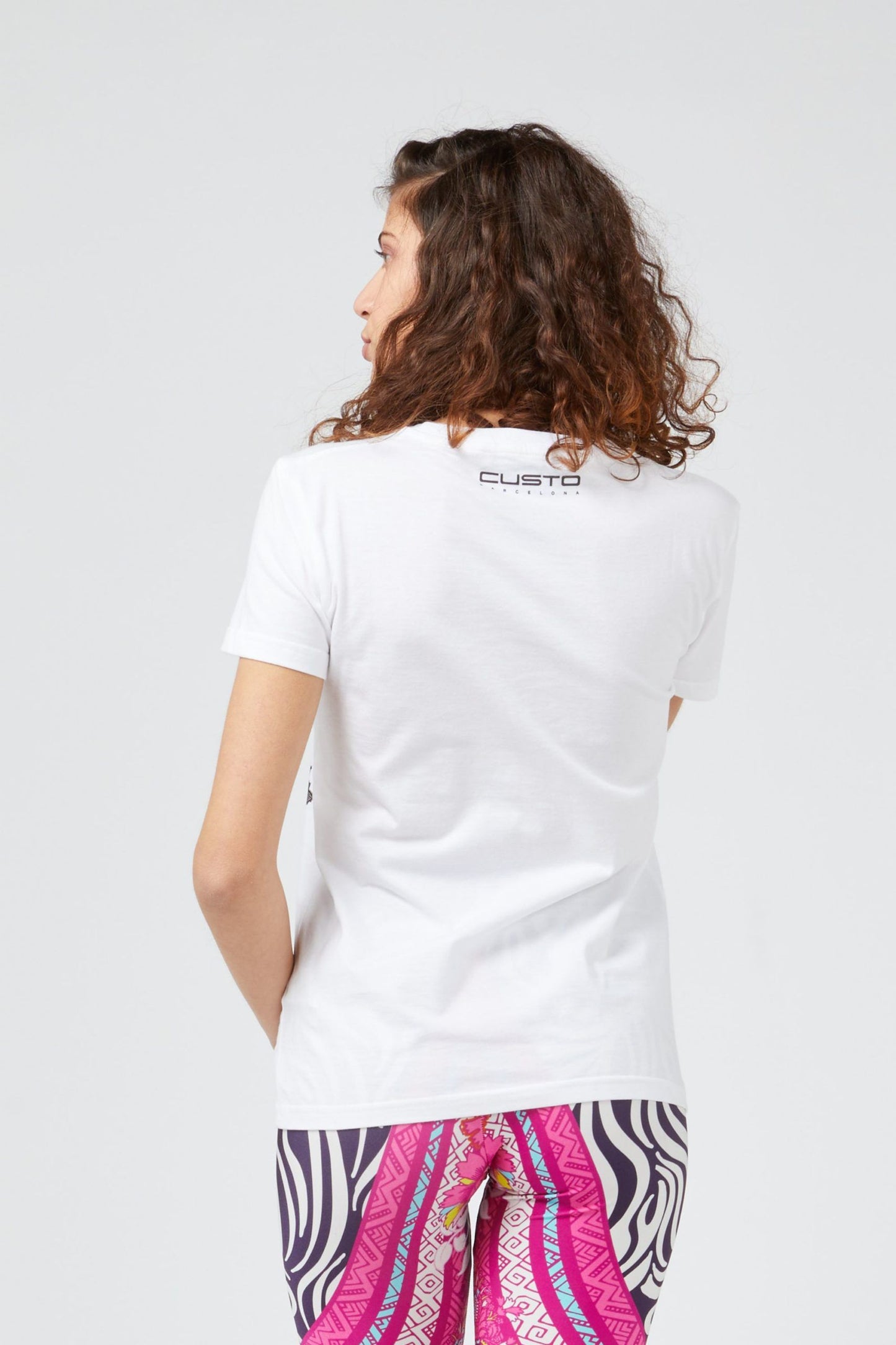 Chic Printed White Tee with Logo Detail