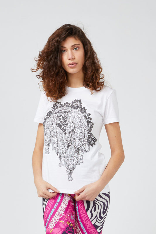 Chic Printed White Tee with Logo Detail