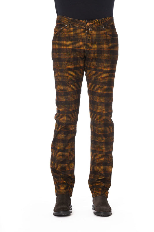 Chic Orange Checked Regular Fit Jeans