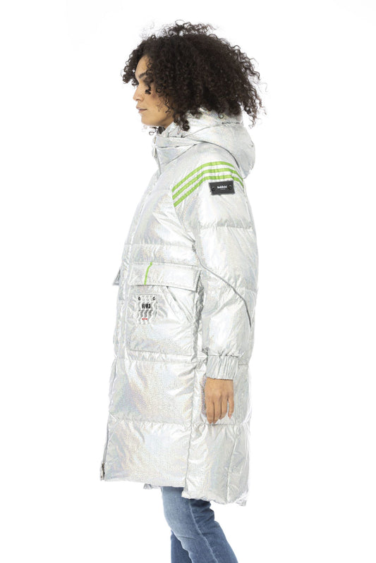 Silver Glam Long Down Jacket with Hood