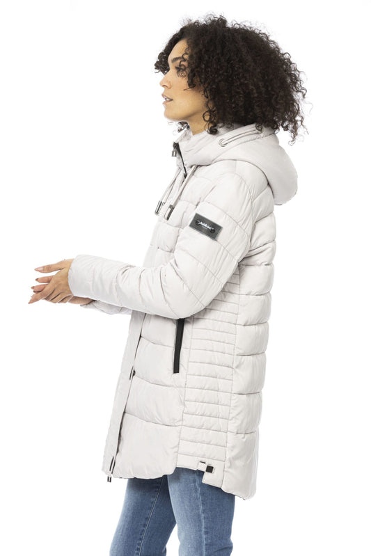 Silver Chic Long Down Jacket with Adjustable Hood