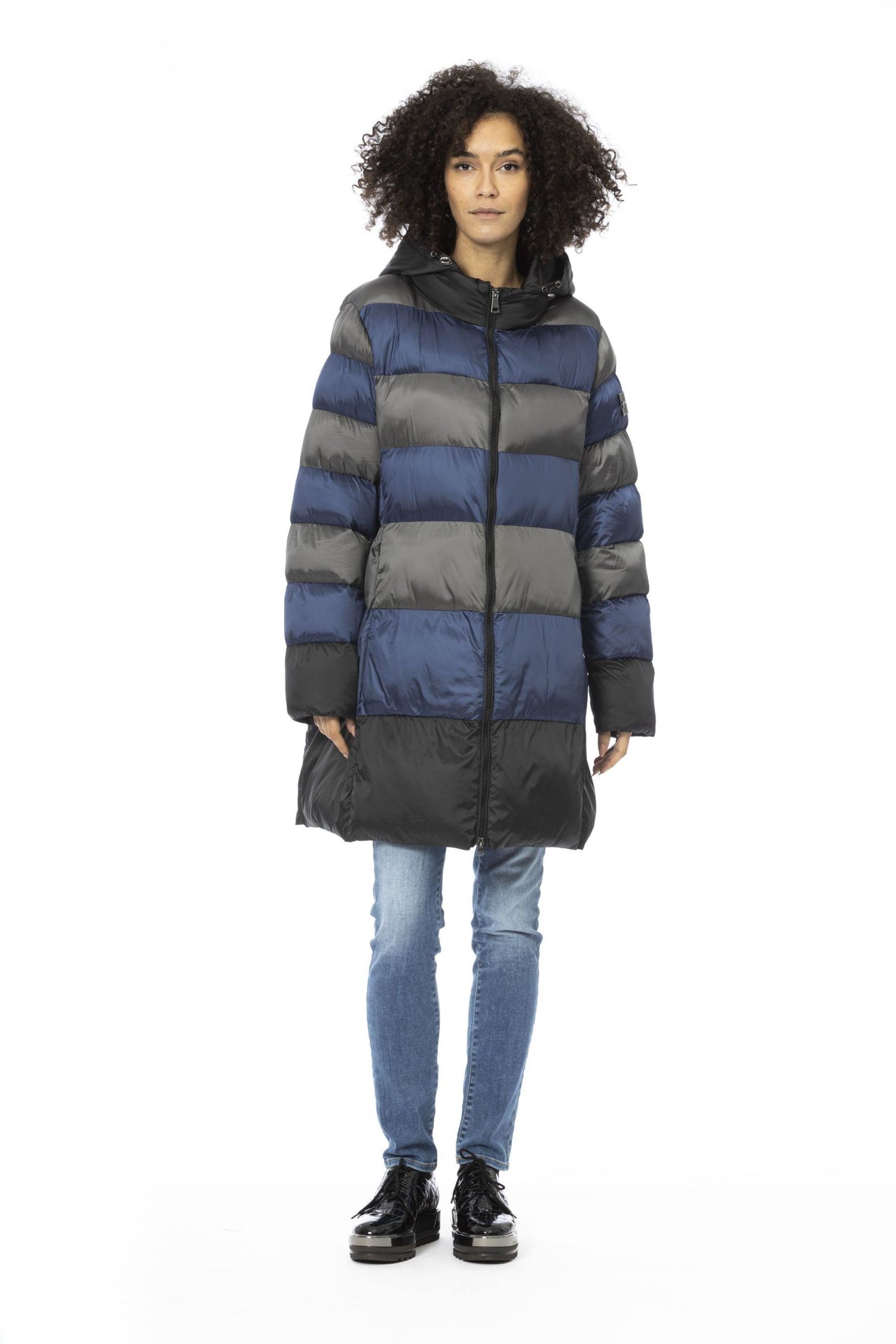 Chic Multicolor Long Down Jacket with Hood