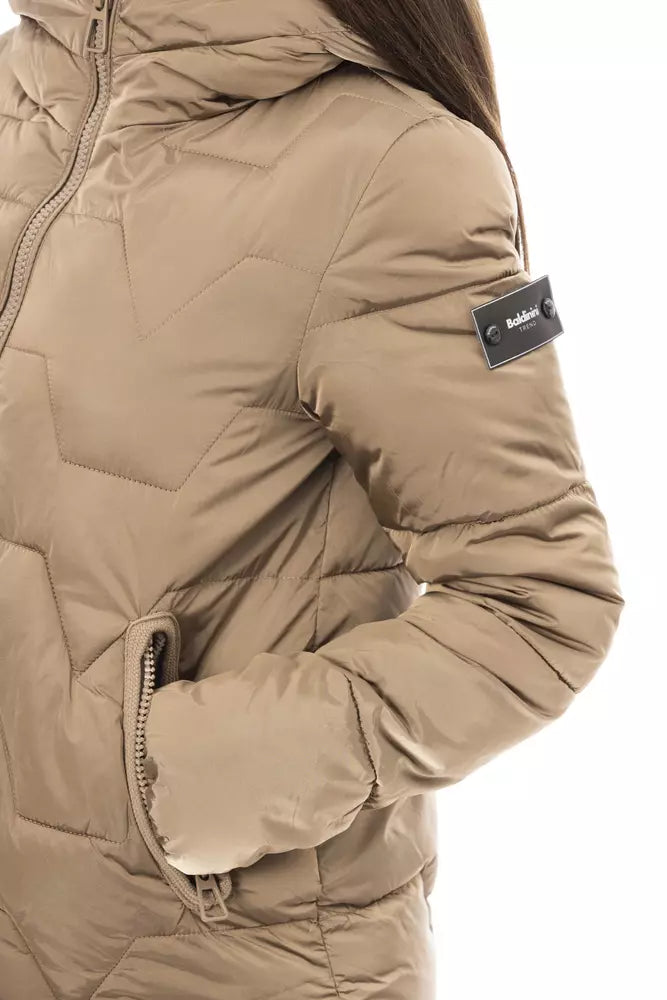 Beige Adjustable Hood Short Down Jacket