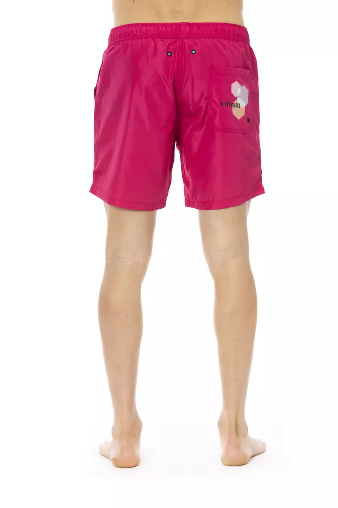 Fuchsia Swim Shorts with Side Print Detail