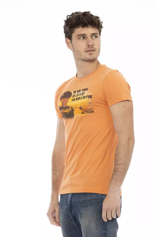 Orange Cotton Blend Tee with Chic Front Print