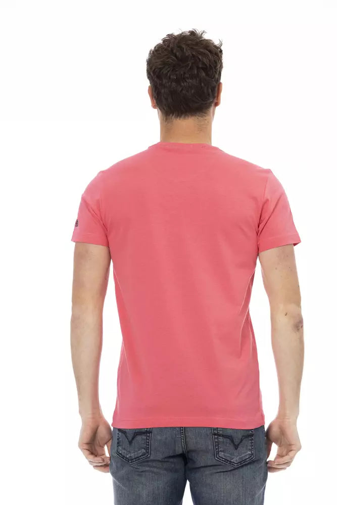 Chic Pink Short Sleeve Tee with Unique Front Print