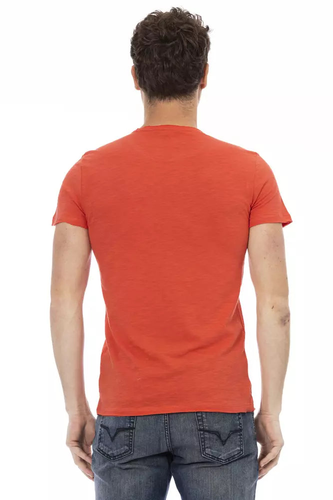 Sleek Red Round Neck Tee with Front Print