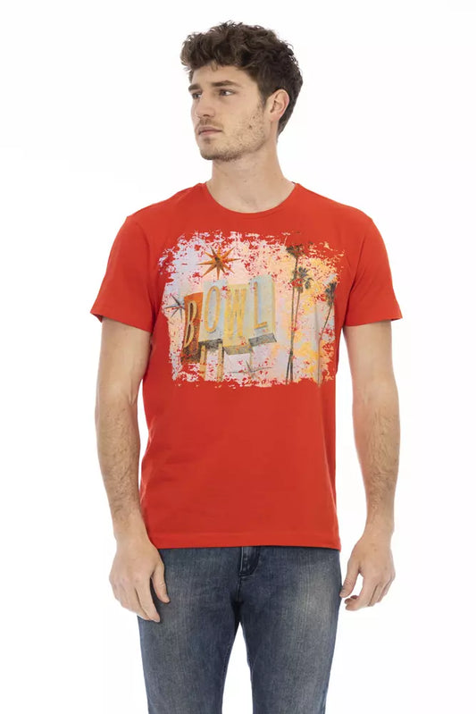 Vibrant Red Round Neck Tee with Graphic Print