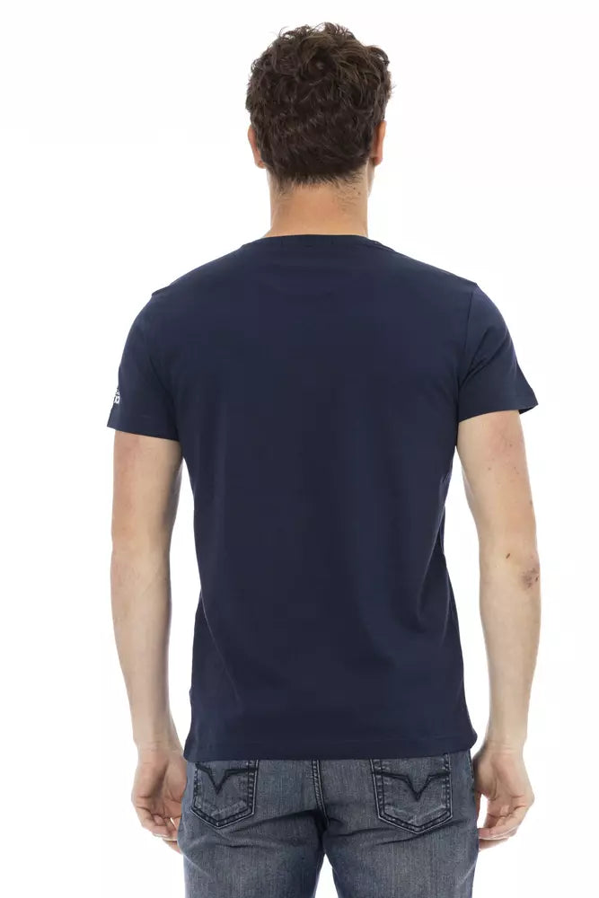 Elevate Casuals: Blue Crew Neck Tee with Print