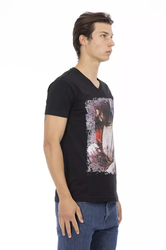 Sleek V-Neck Tee with Edgy Front Print