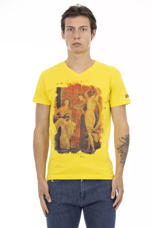 Sunshine Yellow V-Neck Tee with Graphic Charm