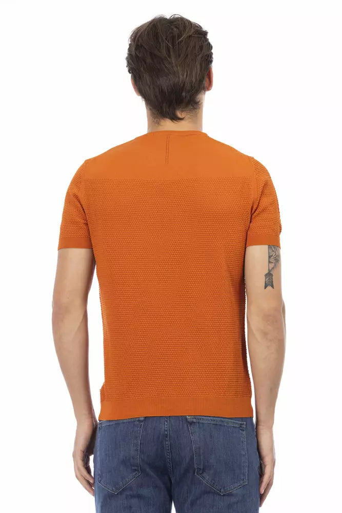 Chic Orange Short Sleeve Cotton Sweater