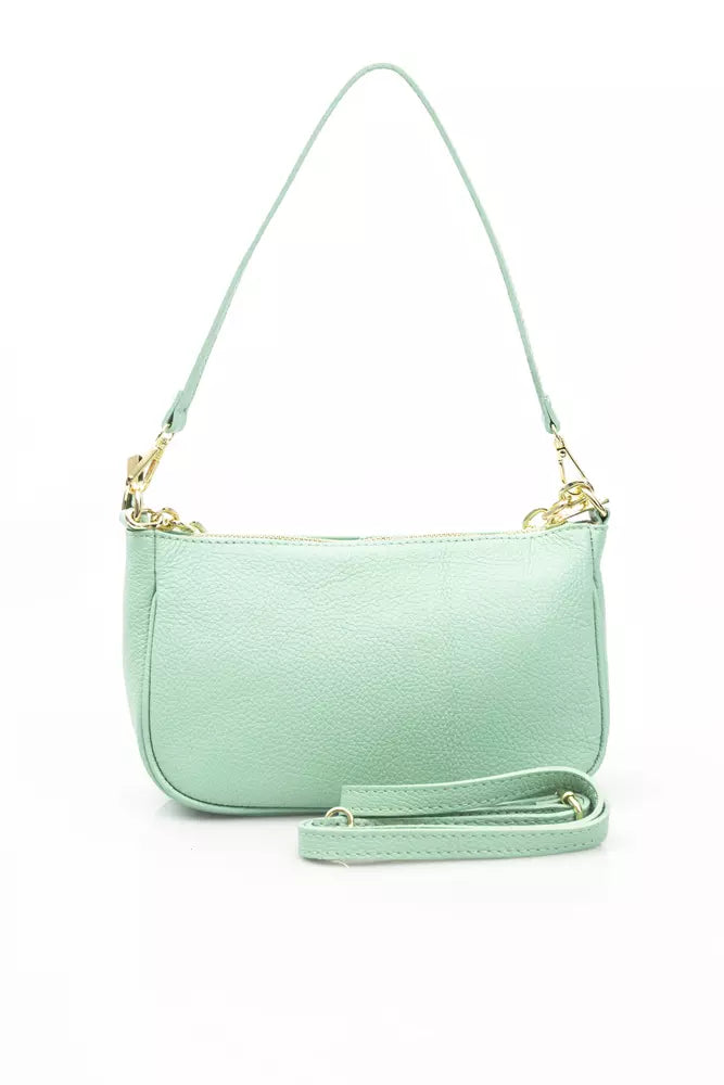 Elegant Green Leather Shoulder Bag with Golden Details