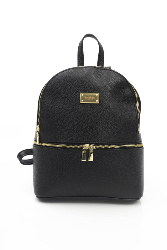 Elegant Black Leather Backpack with Golden Accents