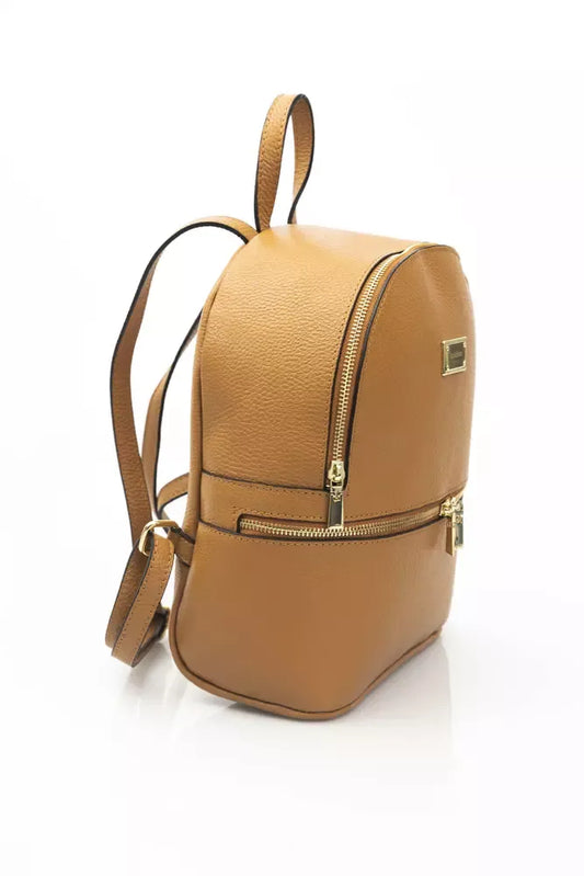 Elegant Leather Backpack with Golden Accents