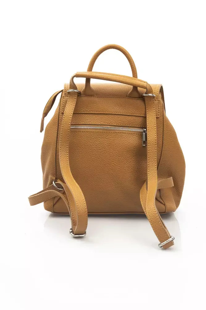 Chic Brown Leather Backpack With Flap & Button
