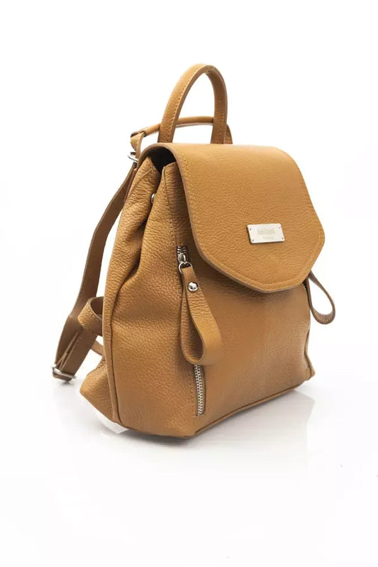 Chic Brown Leather Backpack With Flap & Button