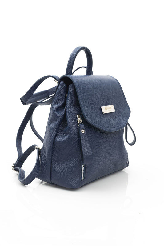 Chic Blue Leather Backpack with Flap & Button