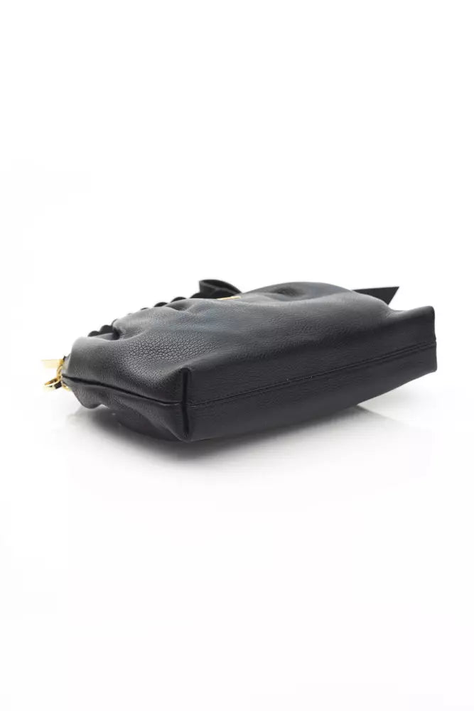 Elegant Black Leather Handbag with Golden Accents