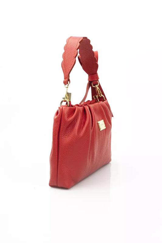 Elegant Red Leather Handbag with Golden Accents