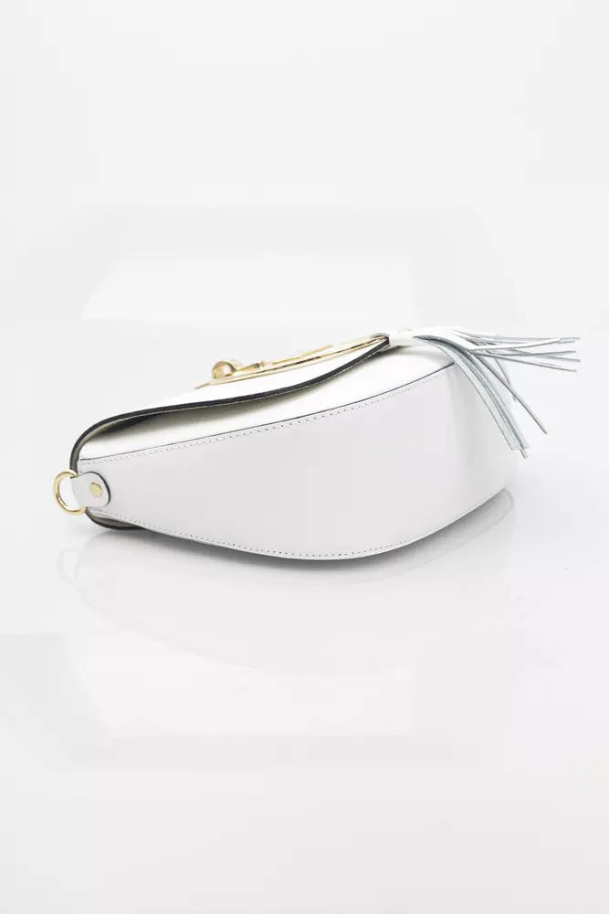 Elegant White Leather Shoulder Bag with Golden Accents