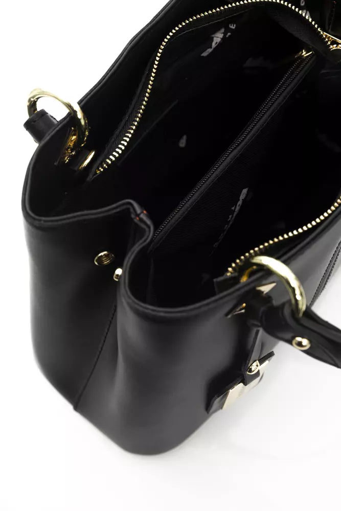 Elegant Black Leather Top Handle Bag