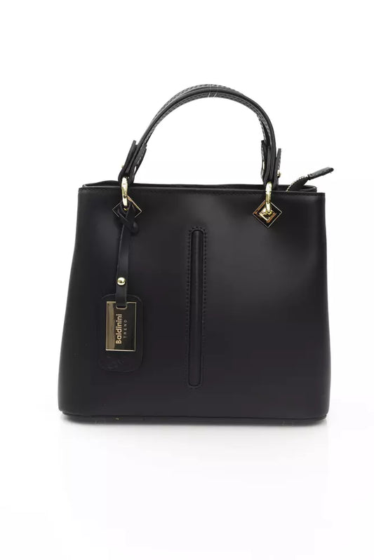 Elegant Black Leather Top Handle Bag