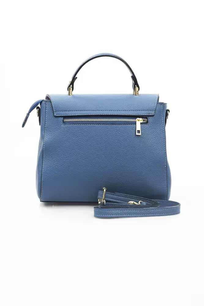 Elegant Blue Leather Shoulder Bag with Golden Accents