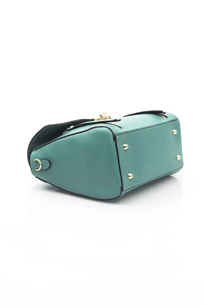 Elegant Green Leather Shoulder Bag with Golden Accents