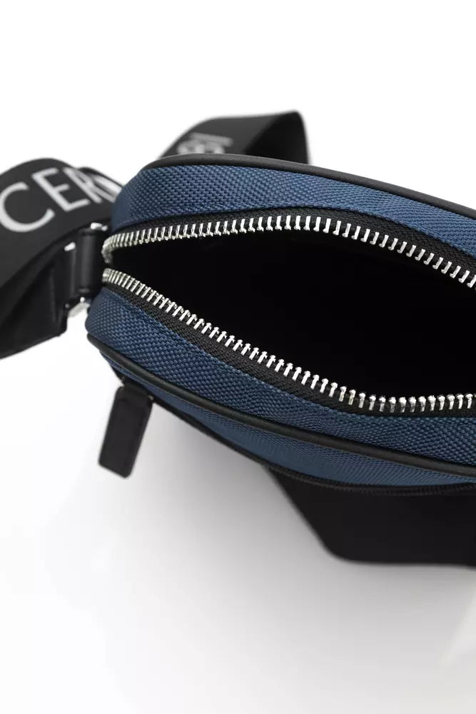 Elegant Blue Nylon-Leather Messenger Bag