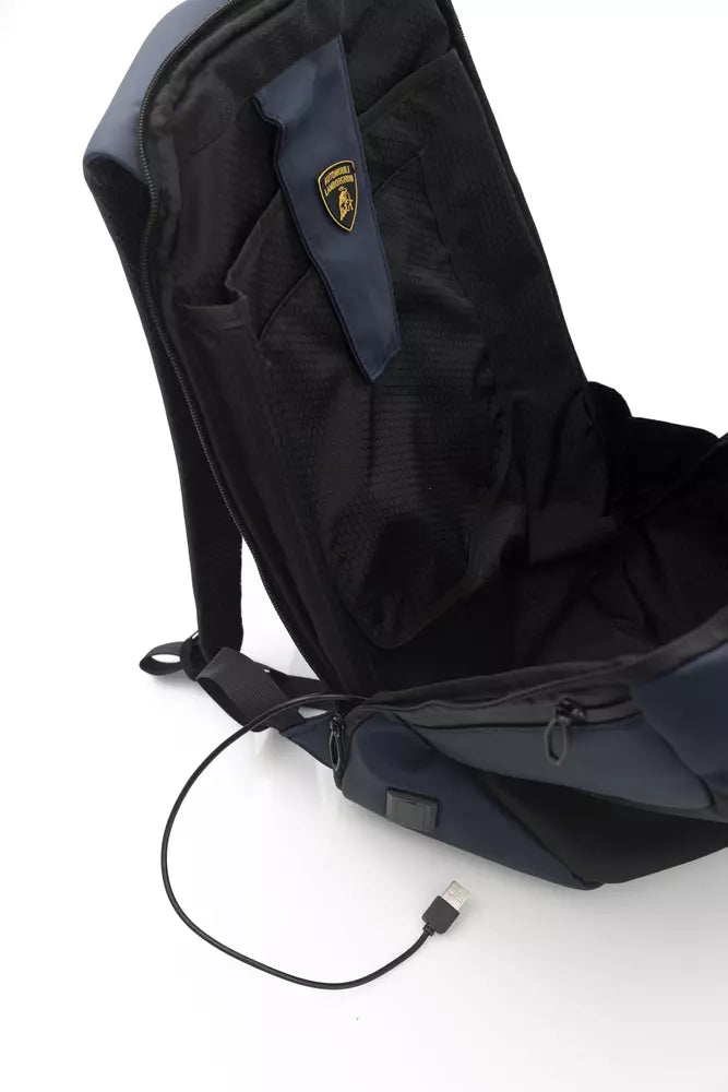 Sleek Blue Backpack with Signature Logo Detail