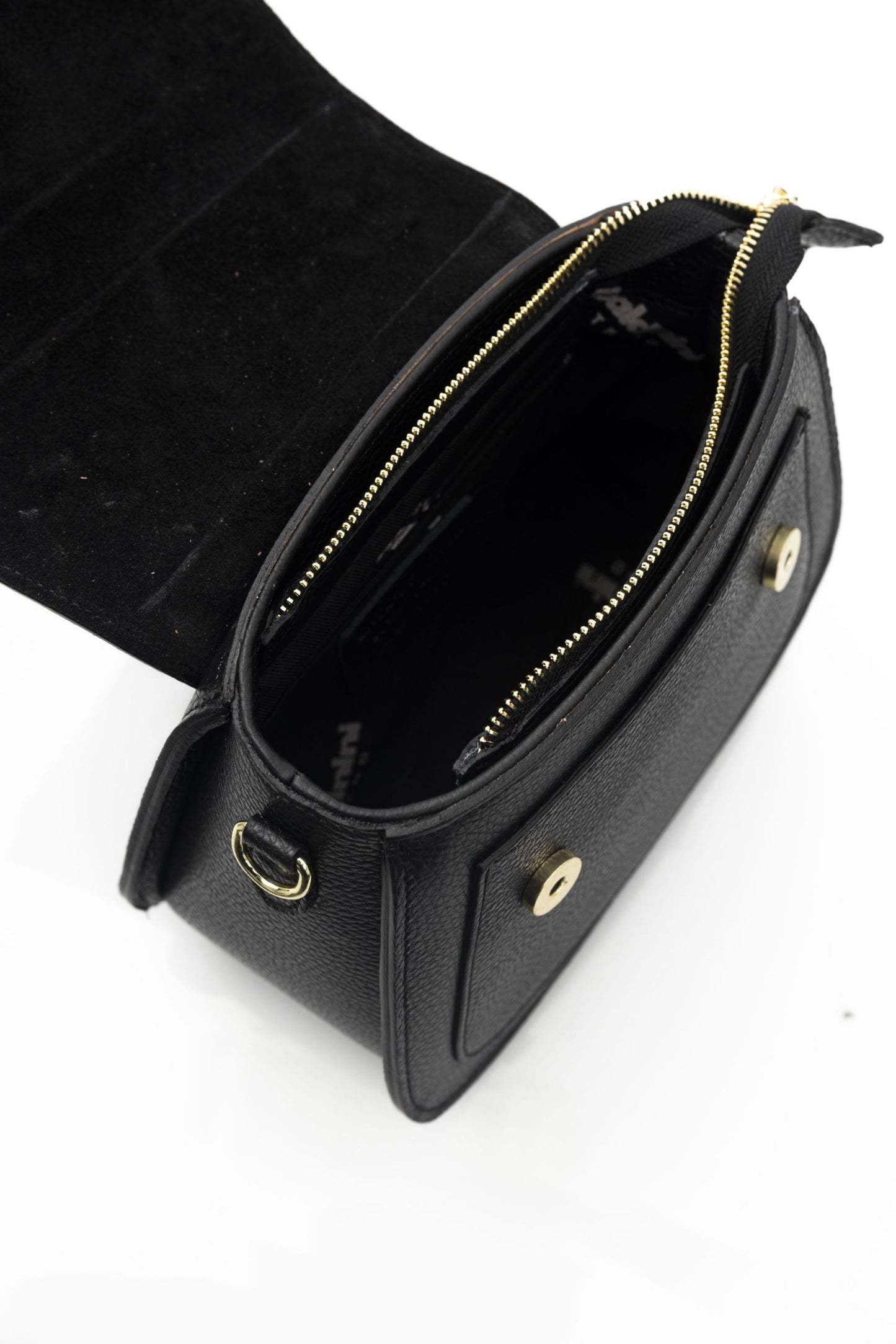 Elegant Black Leather Shoulder Bag with Golden Accents