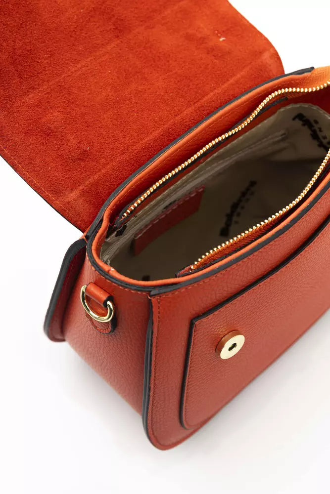 Elegant Red Leather Shoulder Bag with Golden Accents